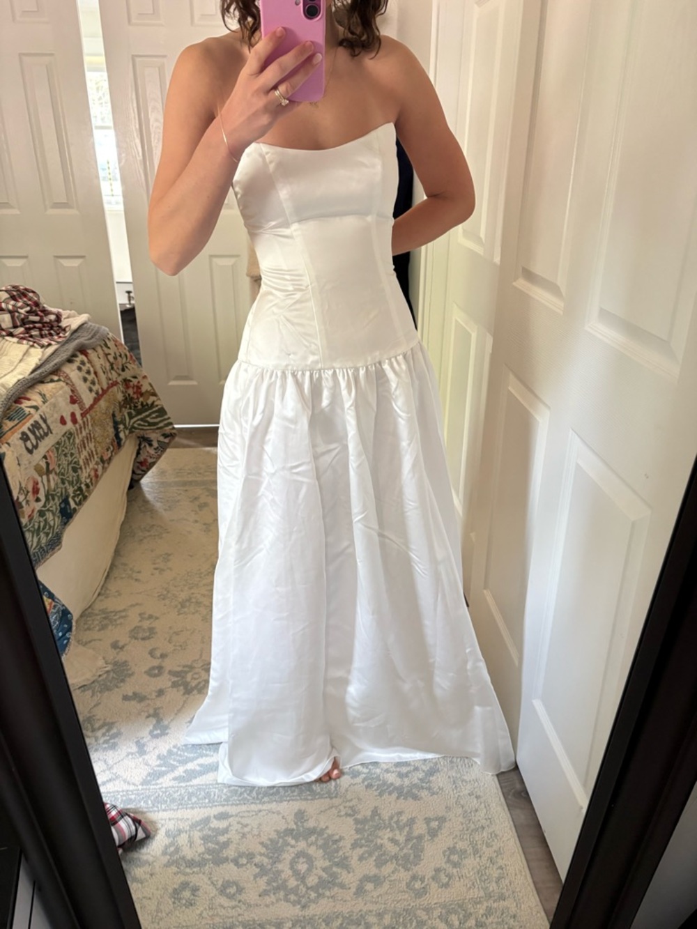 David's Bridal White Strapless A-Line Wedding Dress